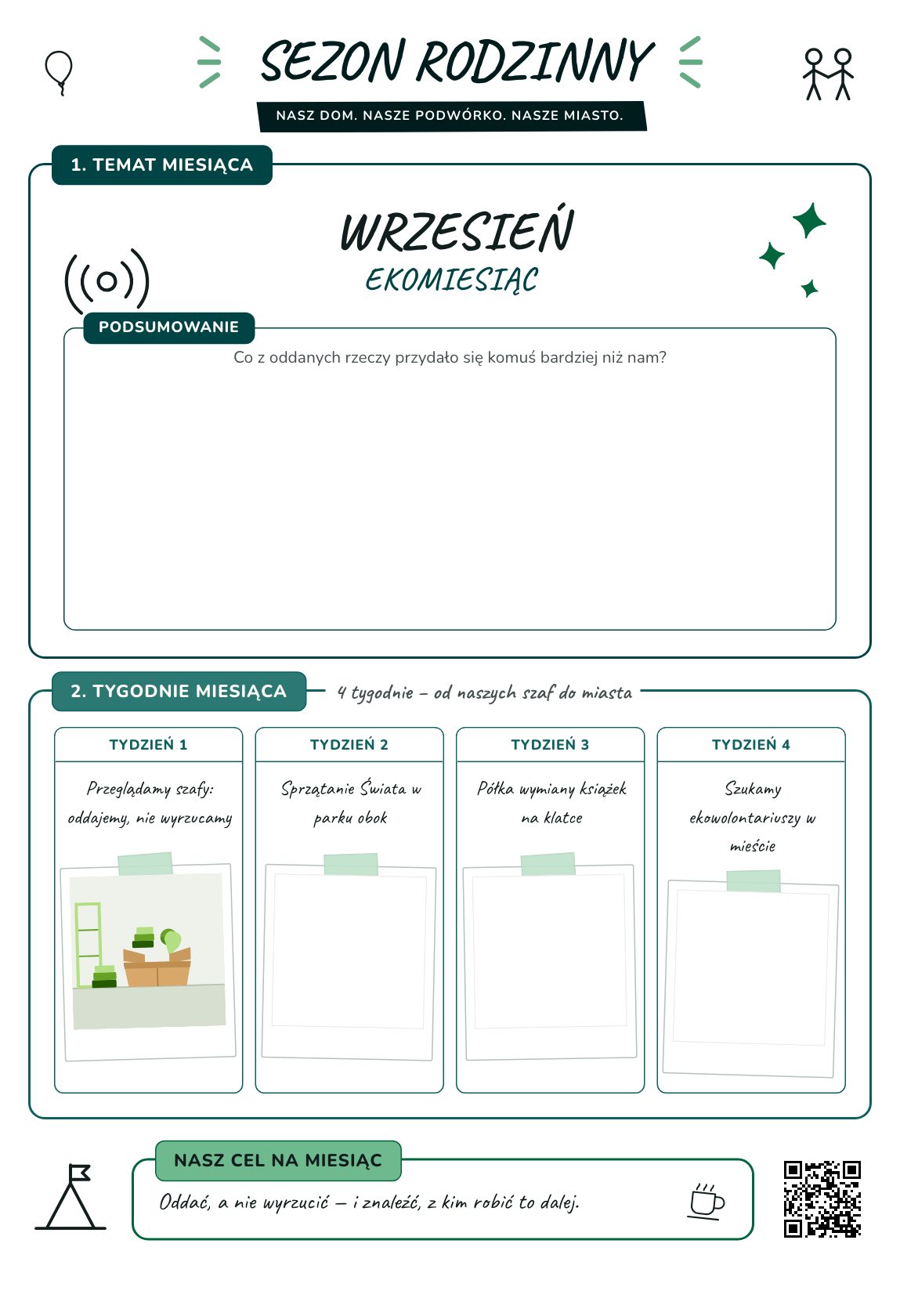 Ekomiesiąc — plan rodzinny na miesiąc, plakat do druku na A4