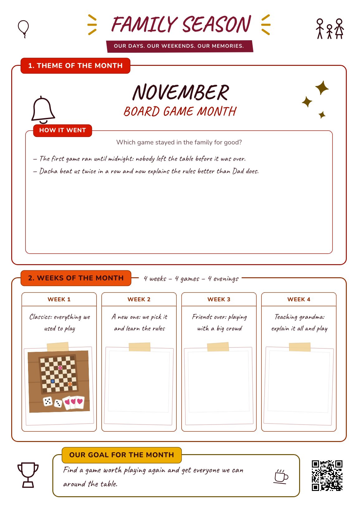 Board Game Month — a family plan for the month, a printable A4 poster