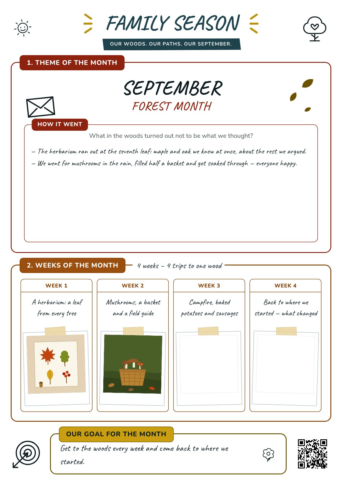 Forest Month — a family plan for the month, a printable A4 poster