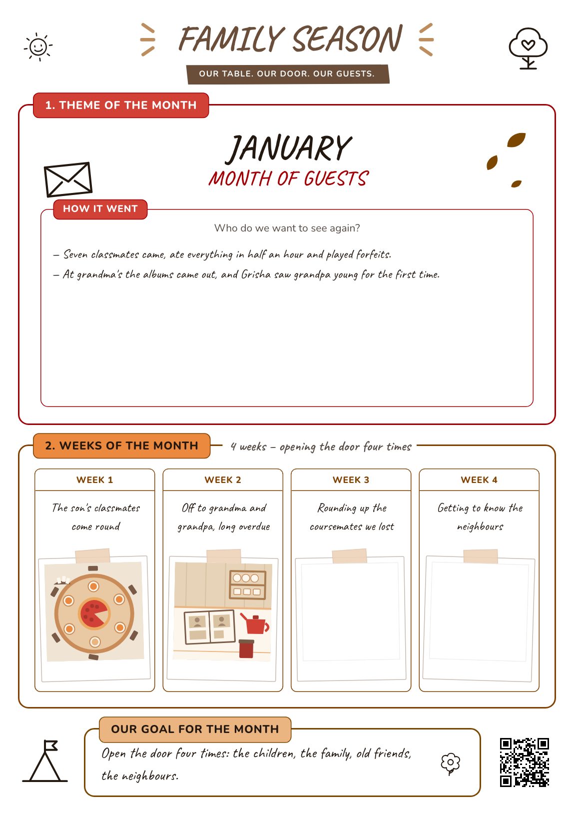 Month of Guests — a family plan for the month, a printable A4 poster