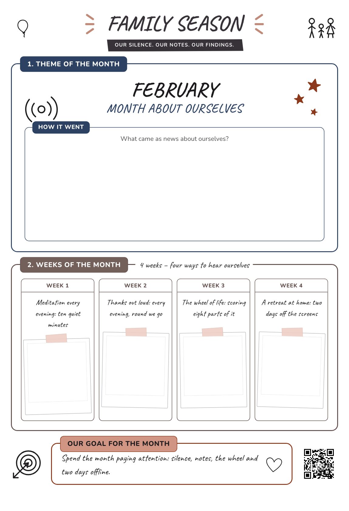Month About Ourselves — a family plan for the month, a printable A4 poster