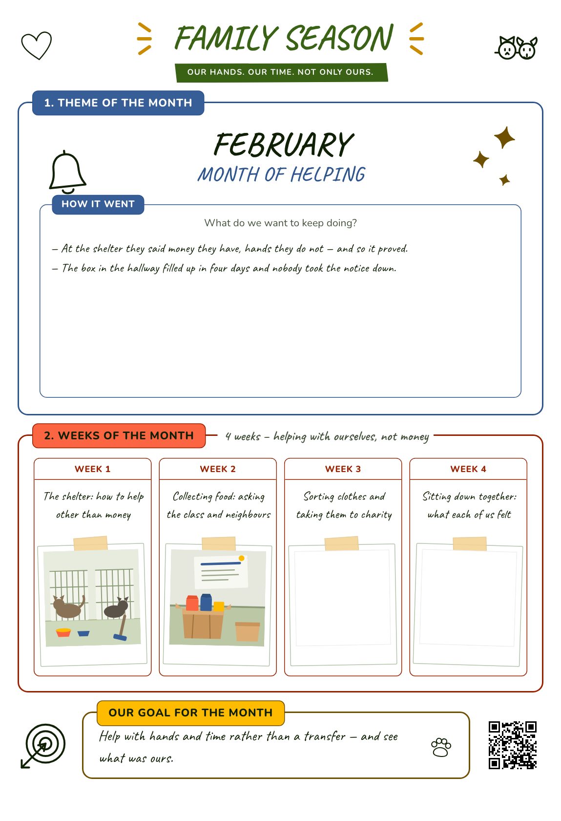 Month of Helping — a family plan for the month, a printable A4 poster
