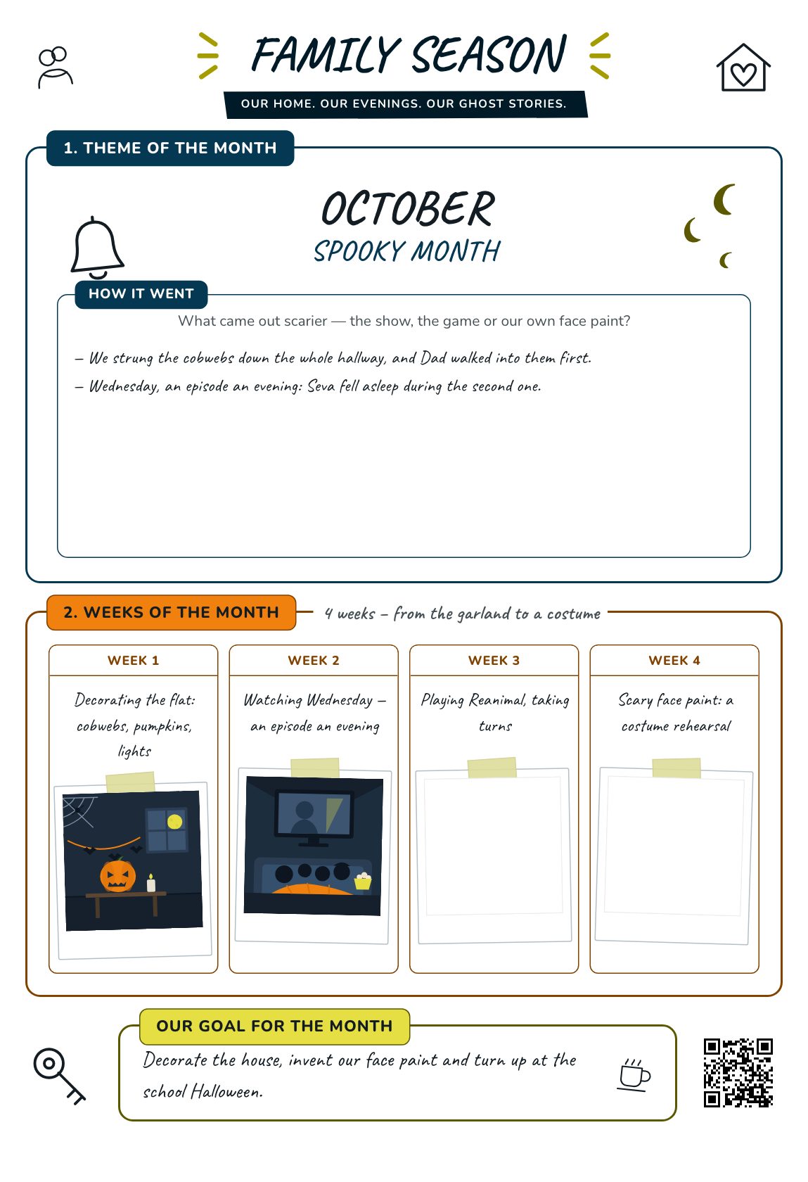 Spooky Month — a family plan for the month, a printable A4 poster