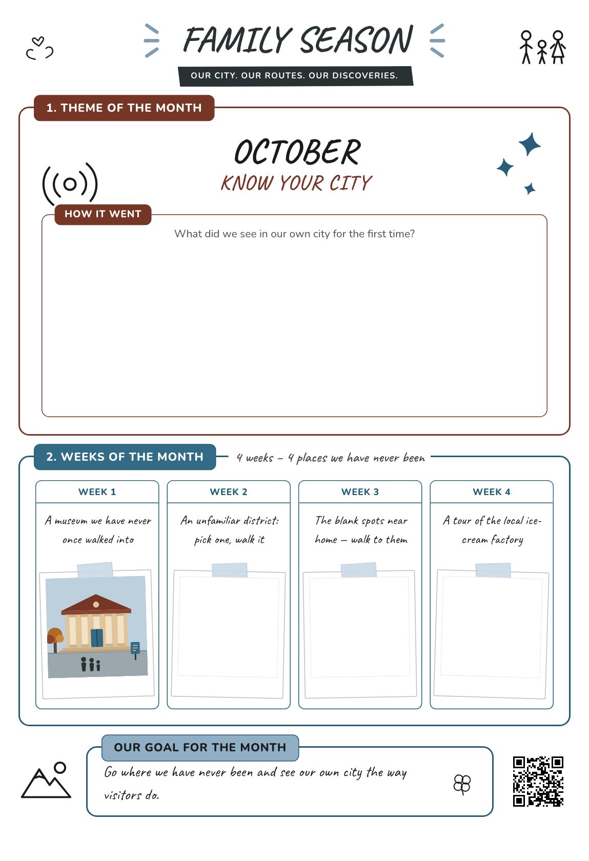 Know Your City — a family plan for the month, a printable A4 poster