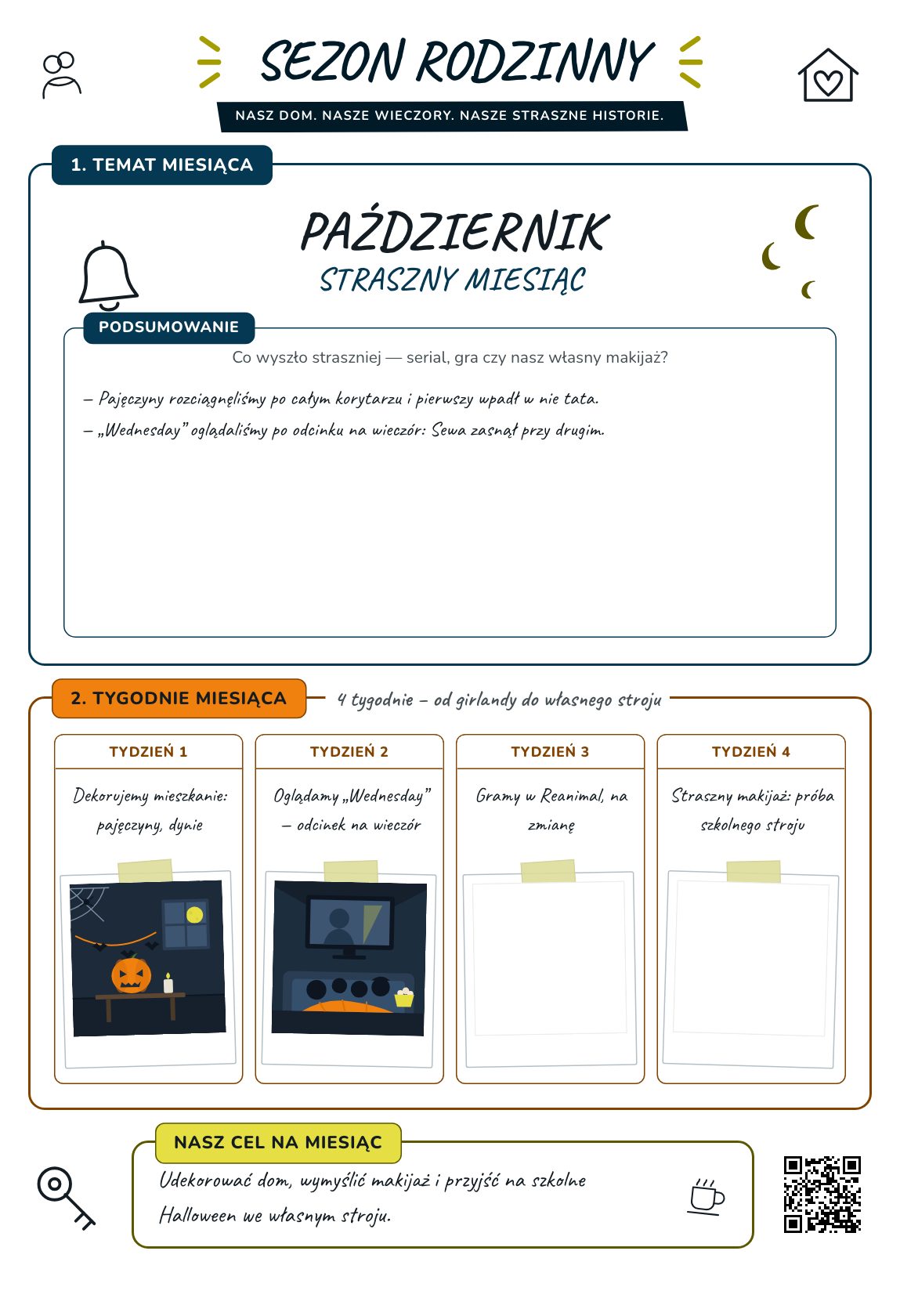 Straszny miesiąc — plan rodzinny na miesiąc, plakat do druku na A4